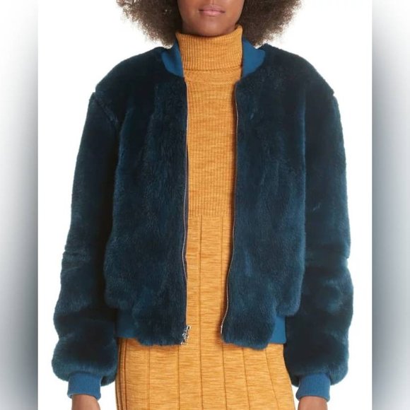 Elizabeth and James Ellington Blue Faux-Fur Bomber Jacket - Picture 1 of 8